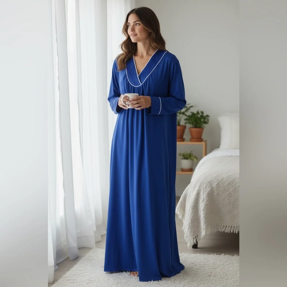 Vintage Vanity Fair Royal Blue Long Nightgown – Size S – Made in USA